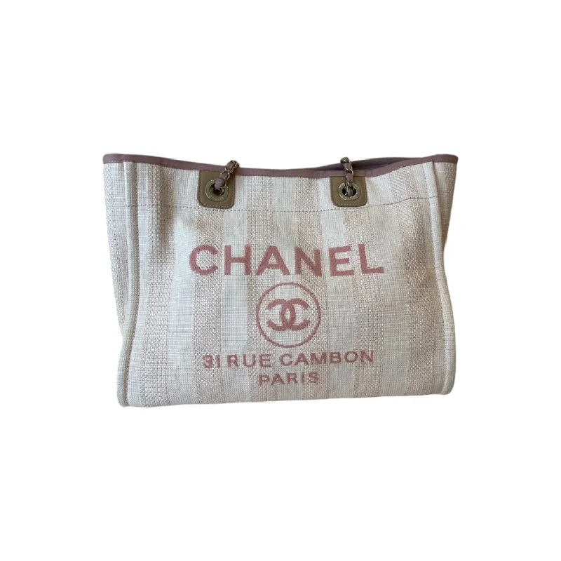 Chanel Designer Handbag with Unique DesignDeauville Tote Small Mixed Fibers Striped Beige LGHW