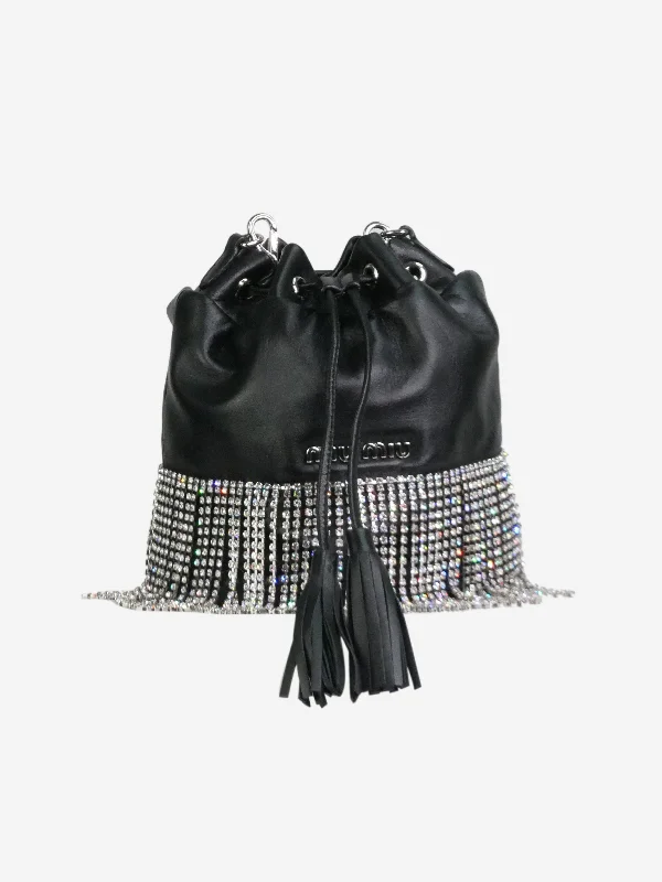 Chanel Handbag with Adjustable Strap for ComfortBlack crystal-fringed leather bucket bag