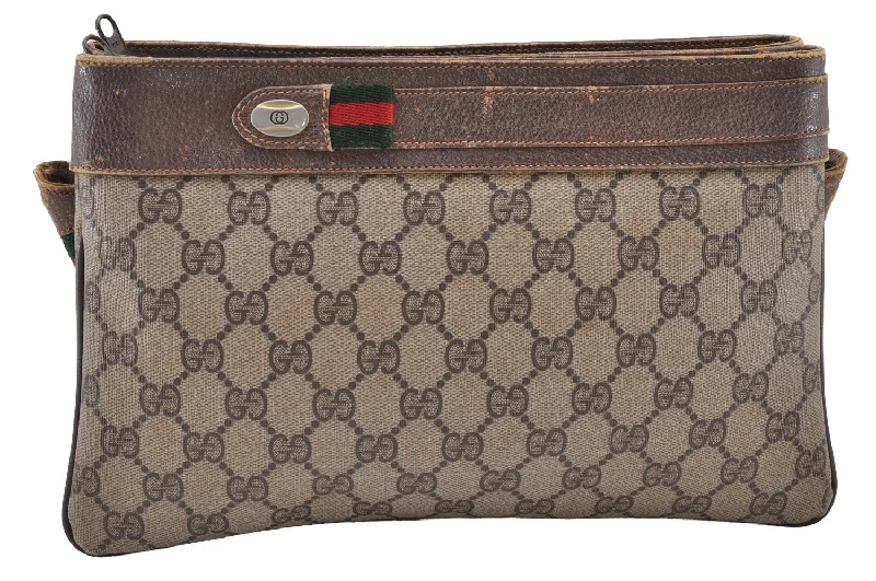 Gucci Marmont bags for women with a snakeskin - effect panelAuthentic GUCCI Web Sherry Line 2Way Clutch Bag GG PVC Leather Brown Junk 9017I