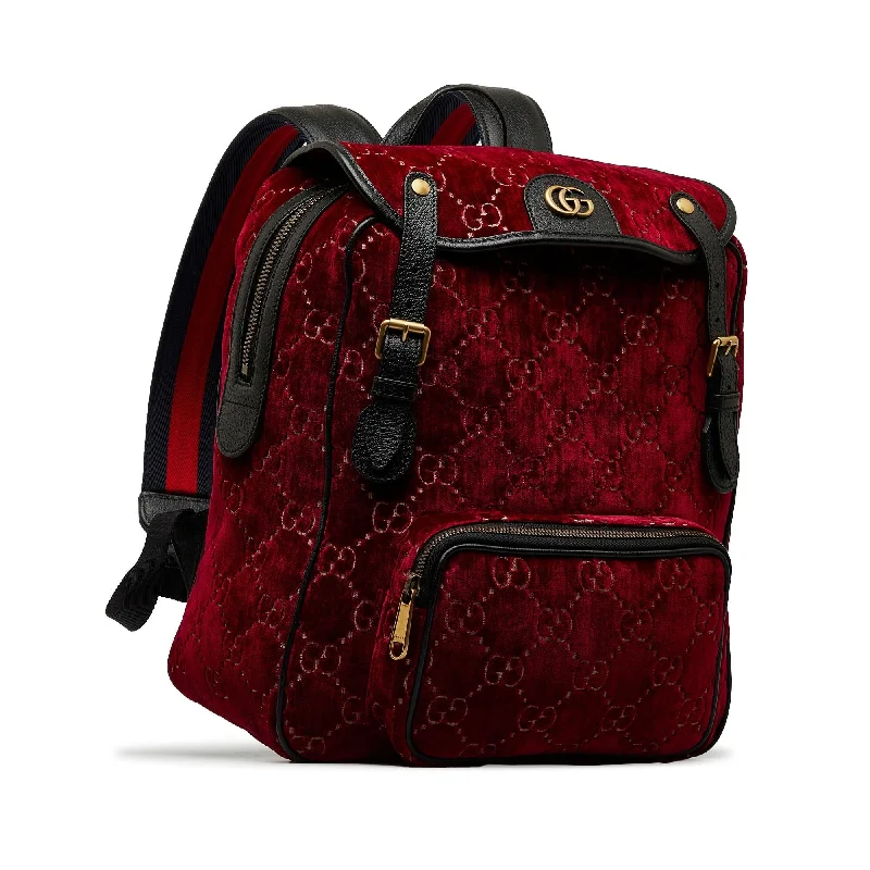 Gucci crossbody bags for women with adjustable leather strapsGucci GG Velvet Double Buckle Backpack (l75XOb)