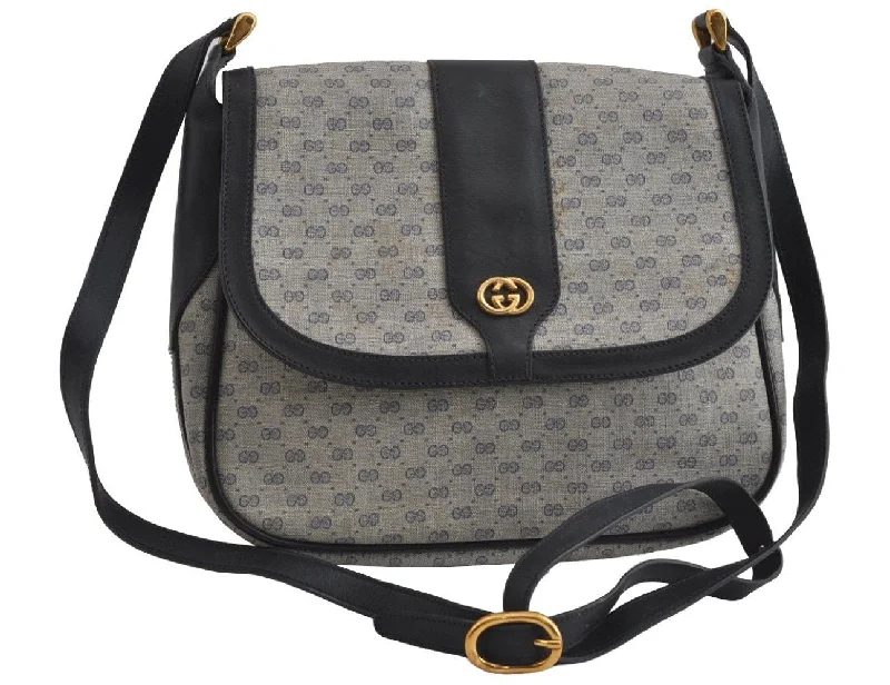 Gucci backpacks for women with a sleek silhouetteAuthentic GUCCI Micro GG PVC Leather Shoulder Crossbody Bag Navy Blue Junk 8657I