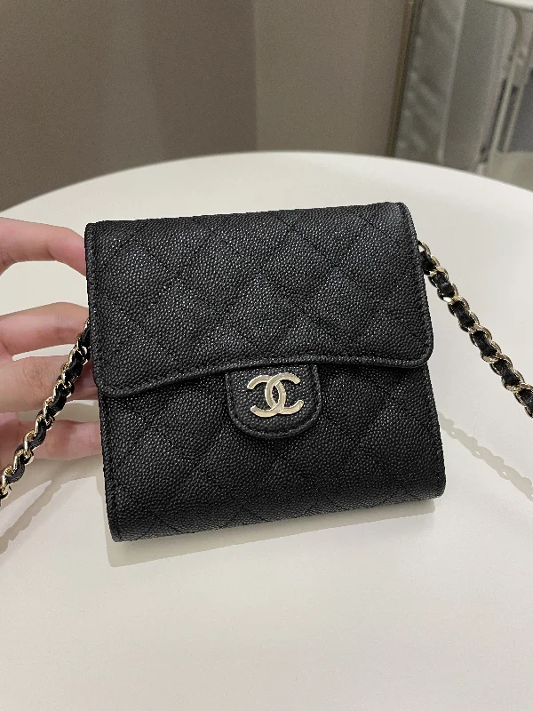 Chanel Designer Handbag with Unique DesignChanel Quilted Compact Wallet On Chain Black caviar