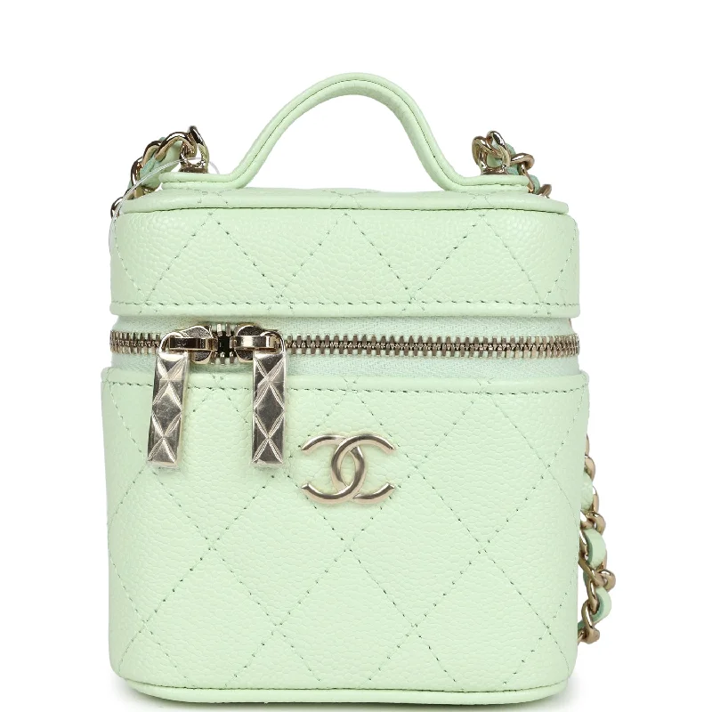 Chanel New Arrival Handbag with Gold HardwareChanel Mini Top Handle Crossbody Vanity Case Light Green Caviar Gold Hardware