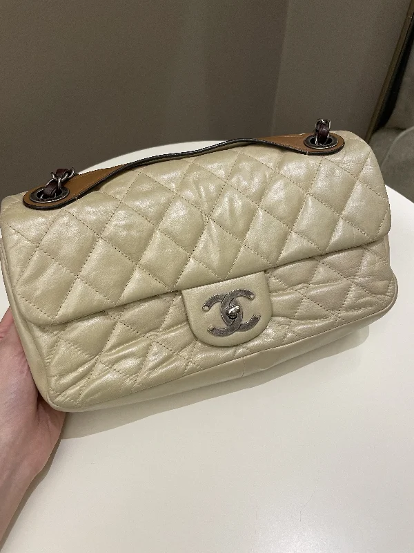 Chanel Small Crossbody Bag for TravelChanel Quilted Handle Flap Bag Beige Calfskin