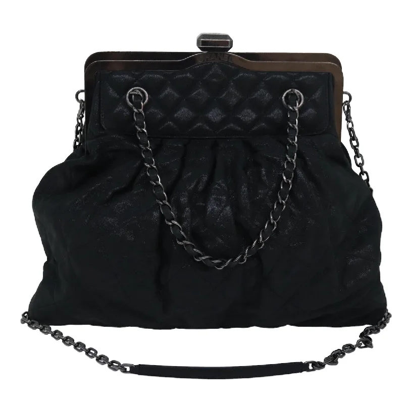 Chanel All - Match Handbag for Versatile StylingCHANEL Matelasse Chain Gamaguchi Hand Bag Leather 2way Black CC  yk13501