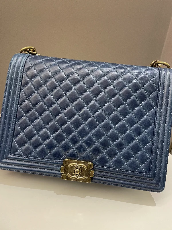 Chanel Chain Strap Handbag for Everyday UseChanel Quilted Boy Large Blue Age Calfskin