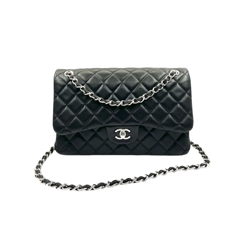 Chanel Luxury Handbag for High - End EventsJumbo Double Flap Lambskin Quilted Black SHW