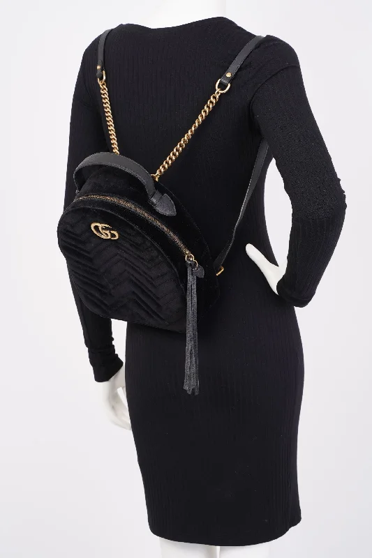 Ladies Gucci handbags with a detachable coin purse insideGucci GG Marmont Matelasse Backpack Black Velvet