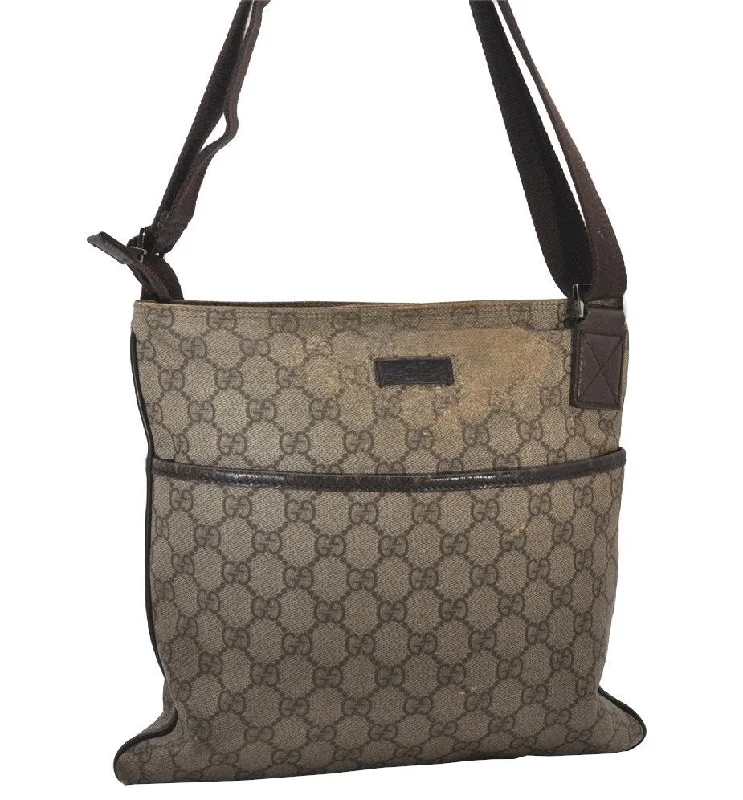 Gucci tote bags for women with a printed Gucci logoAuthentic GUCCI Shoulder Cross Body Bag Purse GG PVC Leather 141626 Brown 5332I