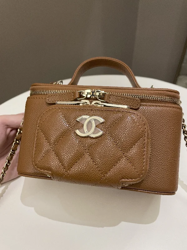 Chanel New Arrival Handbag with Gold HardwareChanel 23P Business Affinity Top Handle Vanity Rectangular Tan Caviar