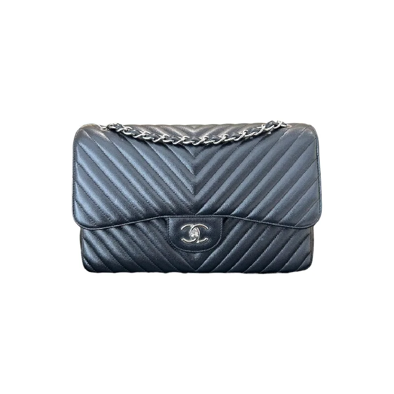 Chanel New Arrival Handbag with Gold HardwareJumbo Double Flap Caviar Chevron Quilted Black SHW