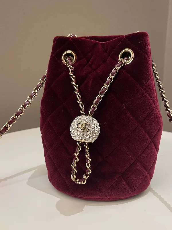 Chanel Lightweight Handbag for Daily ErrandsChanel Diamanté Strass Drawstring Bag Dark Wine Velvet