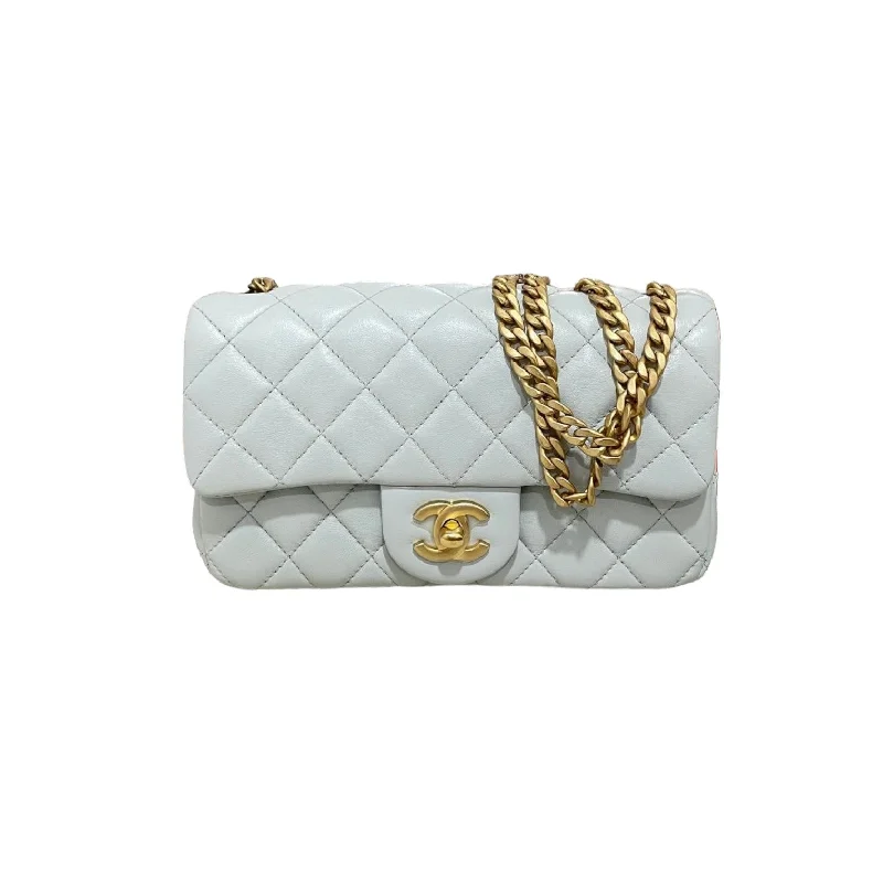 Chanel Classic Flap Bag for Evening PartySweet Camellia Flap Mini Lambskin Baby Blue GHW