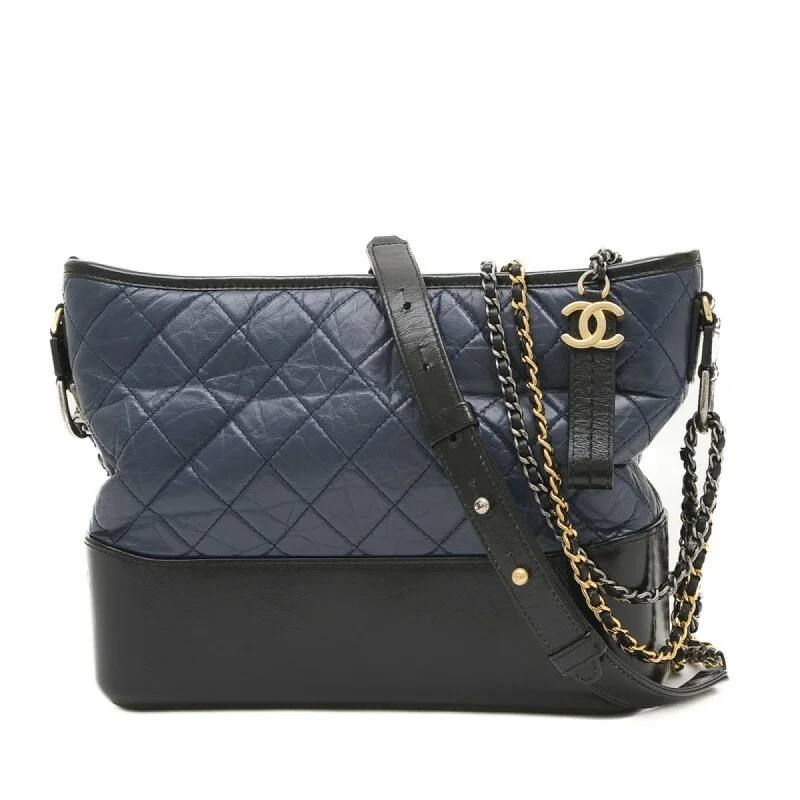 Chanel Handbag with Adjustable Strap for ComfortChanel Gabriel de Hobo Shoulder Bag Leather Navy Black A93824