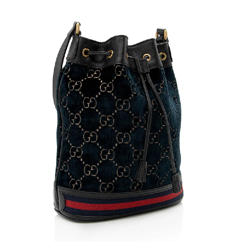 Women Gucci crossbody bags with a woven leather strapGucci GG Velvet Web Bucket Bag (SHF-14709)