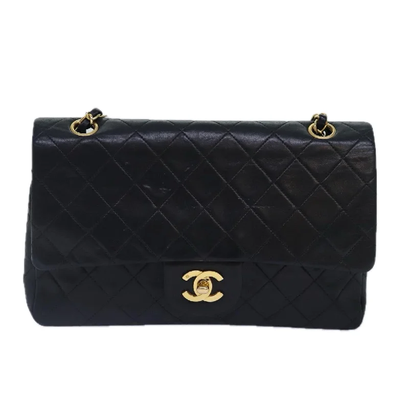 Chanel Lightweight Handbag for Daily ErrandsCHANEL Matelasse 25 Turn Lock Chain Bag Lamb Skin Black Gold CC  yk14418