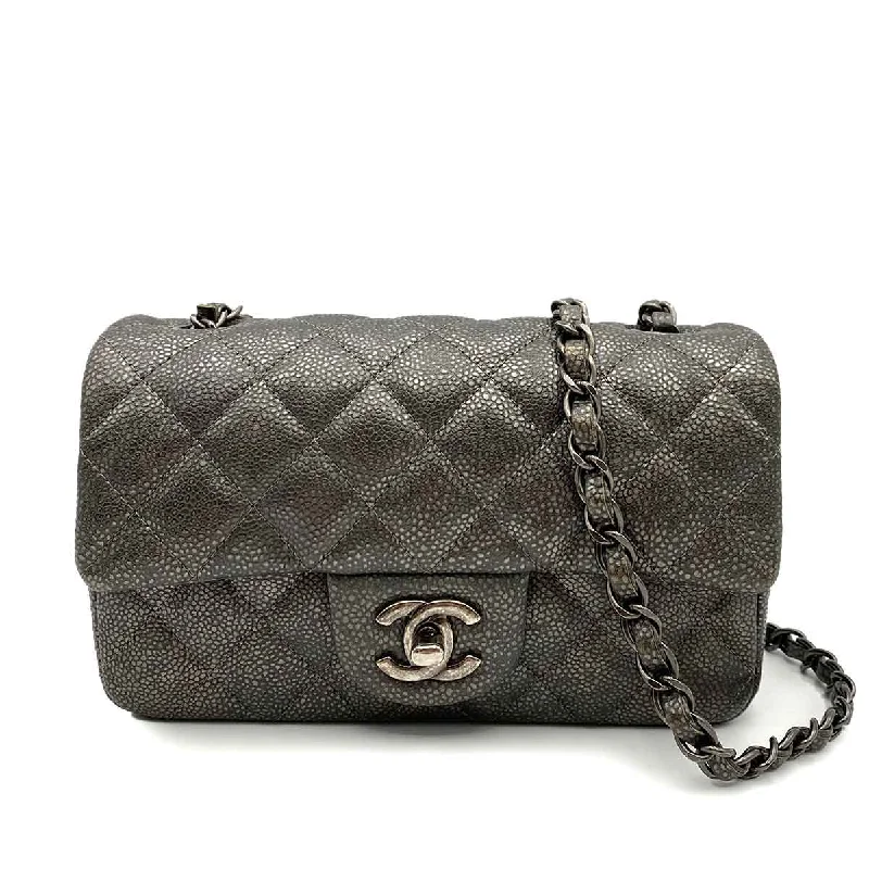 Chanel Small Crossbody Bag for TravelChanel Mini Rectangle Metallic Gray Caviar Aged SHW #21 90232566