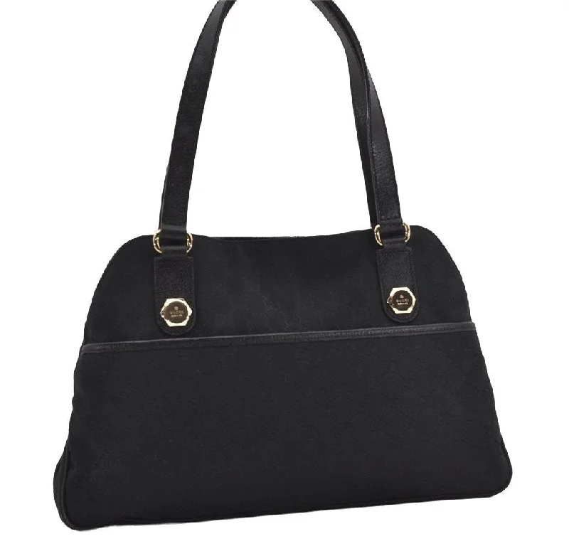 Ladies Gucci shoulder bags with a wide - width strapAuthentic GUCCI Charmy Shoulder Tote Bag GG Canvas Leather 163288 Black 5361I