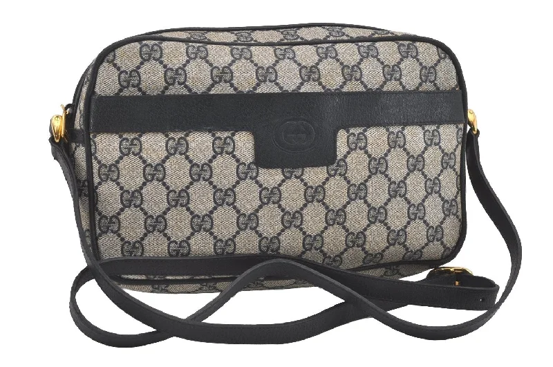 Women Gucci Sylvie bags with a detachable ribbon detailAuthentic GUCCI Shoulder Cross Body Bag GG PVC Leather Navy Blue Junk 5343I