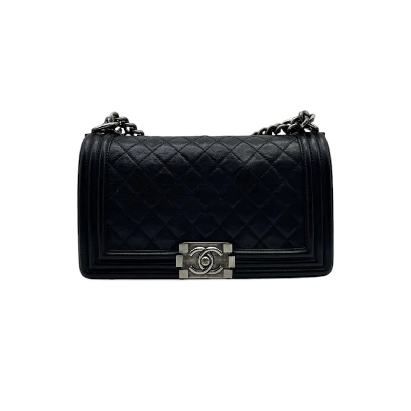 Chanel Handbag with Adjustable Strap for ComfortBoy Flap Medium Lambskin Quilted Black RHW