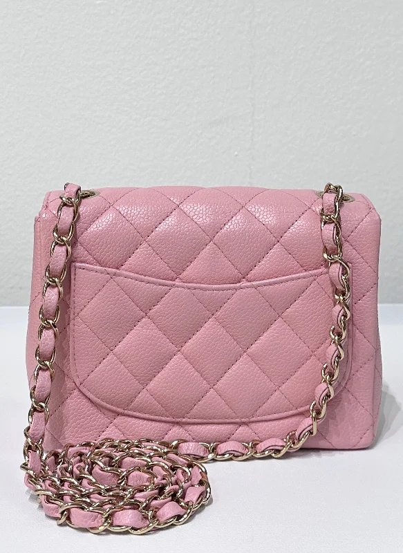 Chanel All - Match Handbag for Versatile StylingChanel Mini Square Classic Caviar Flap Pink. Body lightly touched