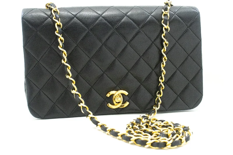 Chanel Black Handbag for Business MeetingsCHANEL Full Flap Chain Shoulder Bag Crossbody Black Quilted Lamb