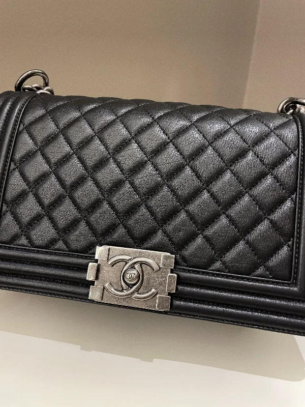 Chanel Small Crossbody Bag for TravelChanel Quilted Boy Old Medium Black Calfskin