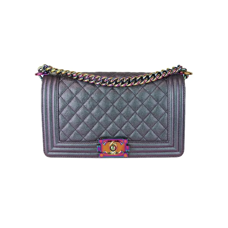 Chanel Black Handbag for Business MeetingsBoy Flap Medium Iridescent Goatskin Quilted Purple