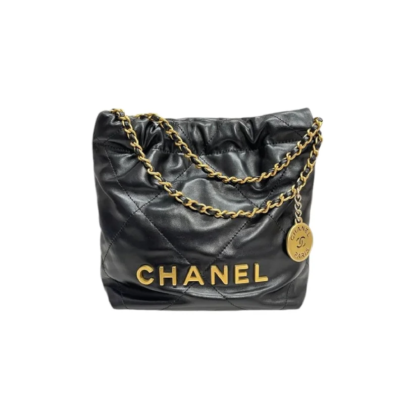 Chanel Classic Flap Bag for Evening Party22 Mini Shiny Calfskin Quilted Black GHW