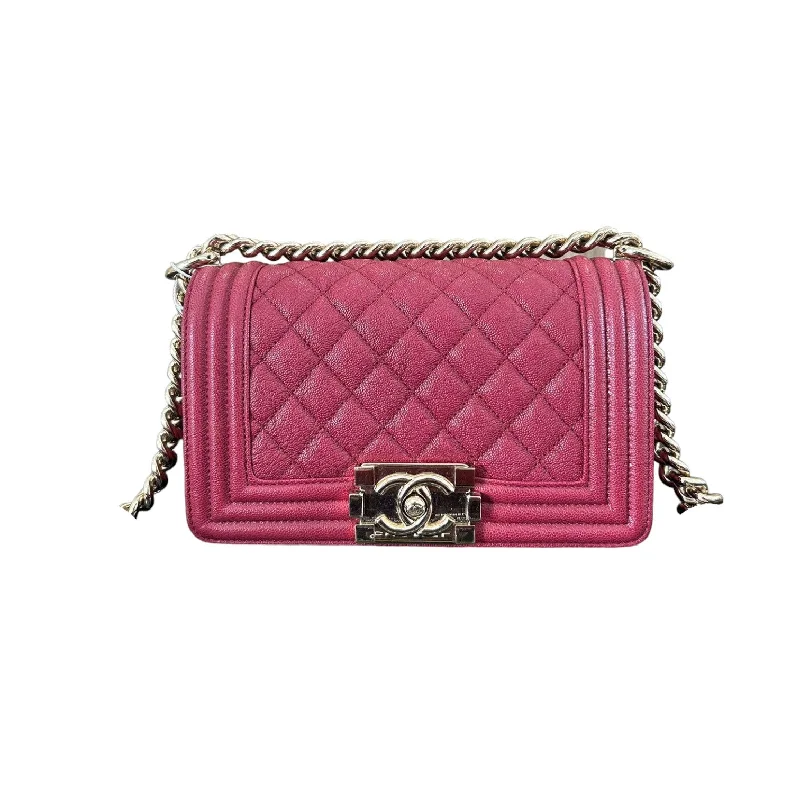 Chanel Designer Handbag with Unique DesignBoy Flap Small Caviar Quilted Fuchsia GHW