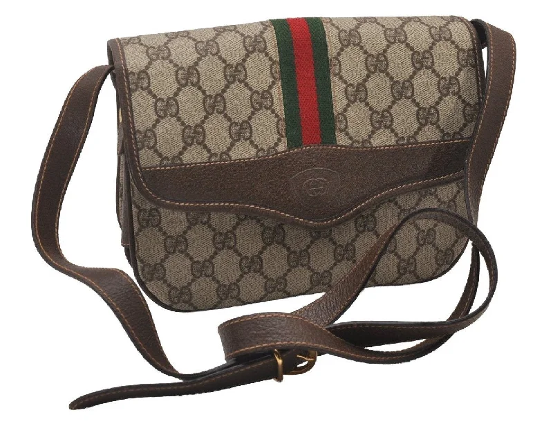 Gucci crossbody bags for women with adjustable leather strapsAuthentic GUCCI Web Sherry Line Shoulder Bag GG PVC Leather Brown Junk 5433I