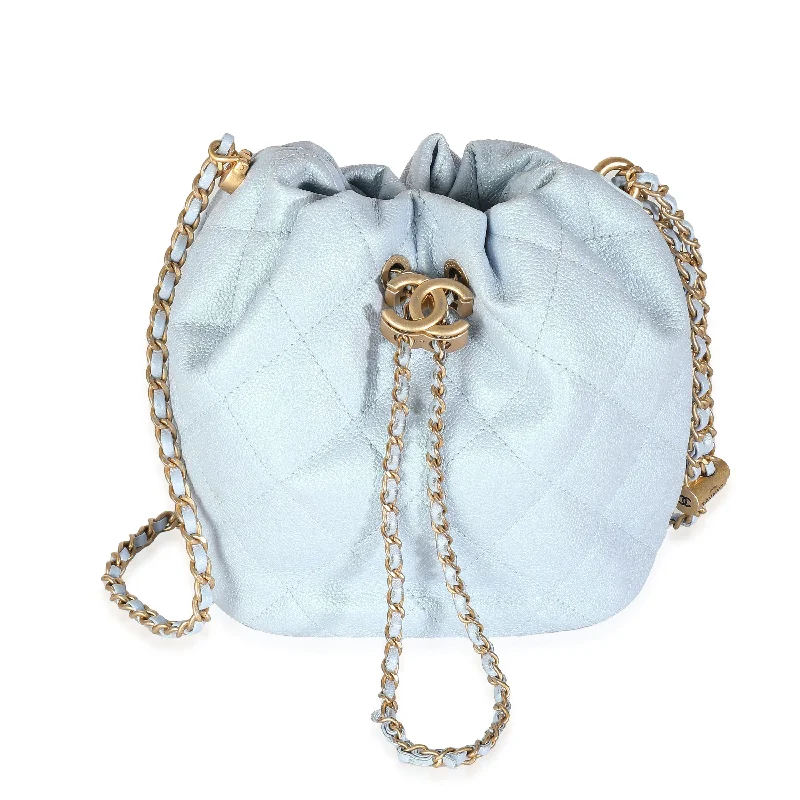 Chanel Small Crossbody Bag for TravelChanel Light Blue Iridescent Quilted Caviar My Perfect CC Drawstring Bucket Bag