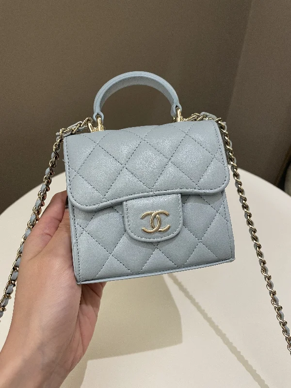 Chanel Limited Edition Handbag for CollectorsChanel 22P Top Handle Clutch On Chain Baby Blue Lambskin