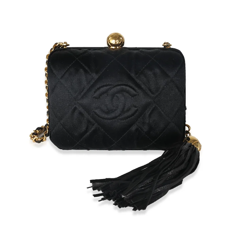 Chanel Luxury Handbag for High - End EventsChanel Black Quilted Satin CC Tassel Box Clutch