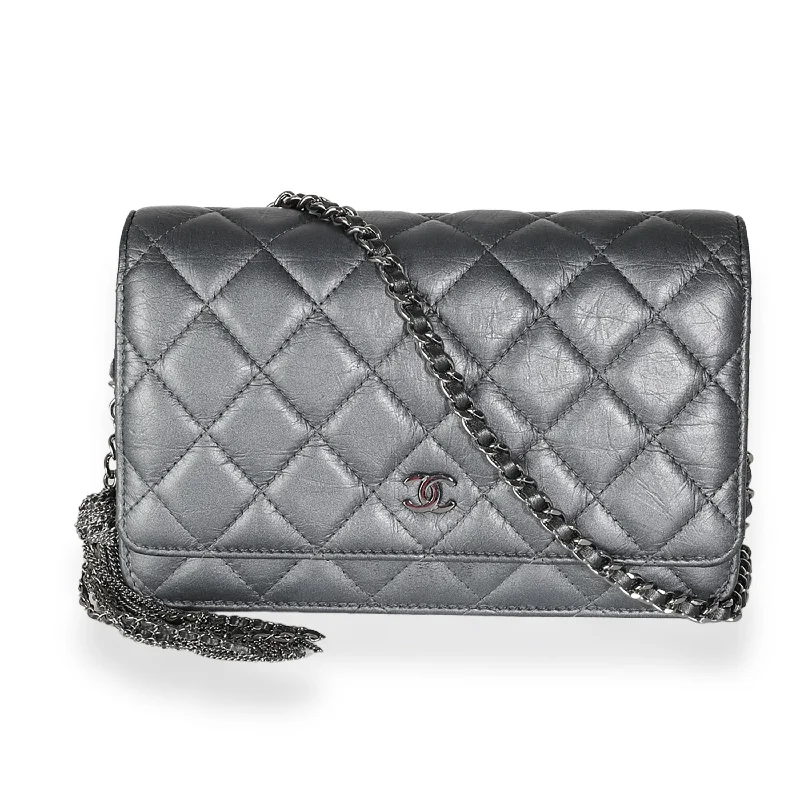 Chanel Chain Strap Handbag for Everyday UseChanel Dark Silver Iridescent Aged Calfskin Quilted Tassel Wallet On Chain