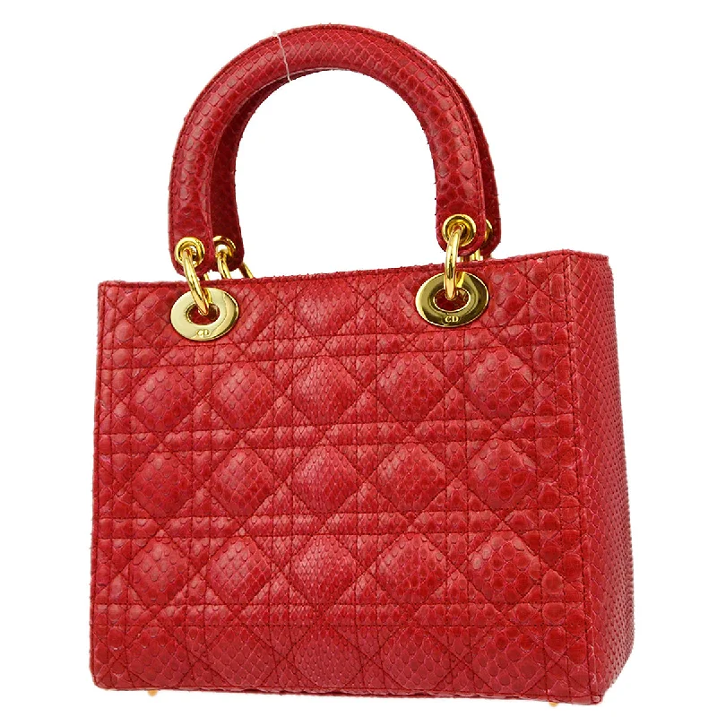 Christian Dior Saddle bags with a patent leather finish for a shiny lookChristian Dior * Red Python Lady Dior Cannage Handbag