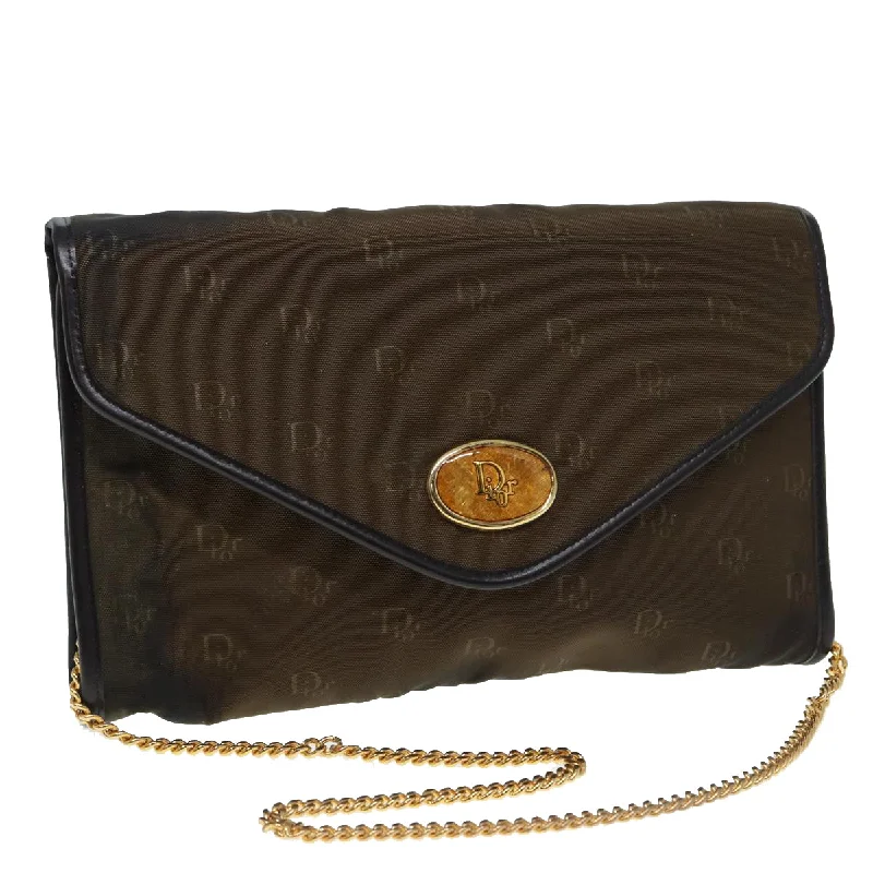 Contemporary Christian Dior handbags with a unique shapeCHRISTIAN DIOR Chain Shoulder Bag Nylon Brown Gold Auth bs17771