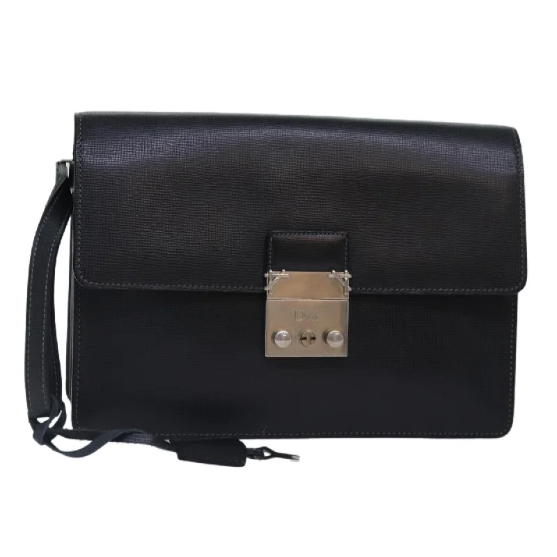 Christian Dior handbags with a back - pocket for quick storageCHRISTIAN DIOR Clutch Bag Leather Black Silver Auth bs17656