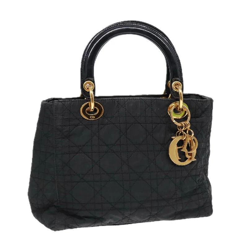 Luxury Christian Dior crossbody bags with a chain - link strapCHRISTIAN DIOR Lady Dior Canage Hand Bag Nylon Black Gold Auth 88569