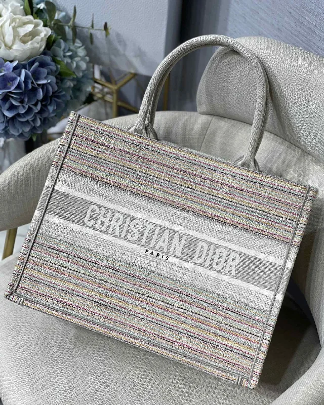 Stylish Christian Dior shoulder bags with a tassel - adorned zipperChristian Dior Large Book Tote Bag Canvas Stripes Embroidery For Women 42cm/16.5in