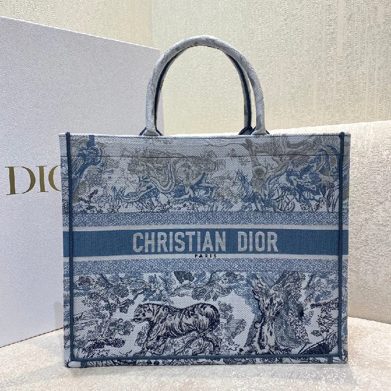 Christian Dior tote bags with a double - handle and shoulder - strap optionChristian Dior Large Book Tote Blue and White Cornely Embroidery, Blue