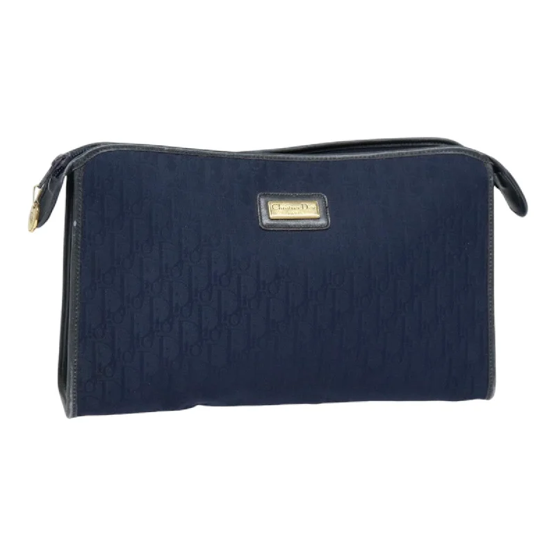 Christian Dior bags with a zip - top closure and multiple compartmentsCHRISTIAN DIOR Trotter Canvas Clutch Bag Navy Gold Auth ep5448