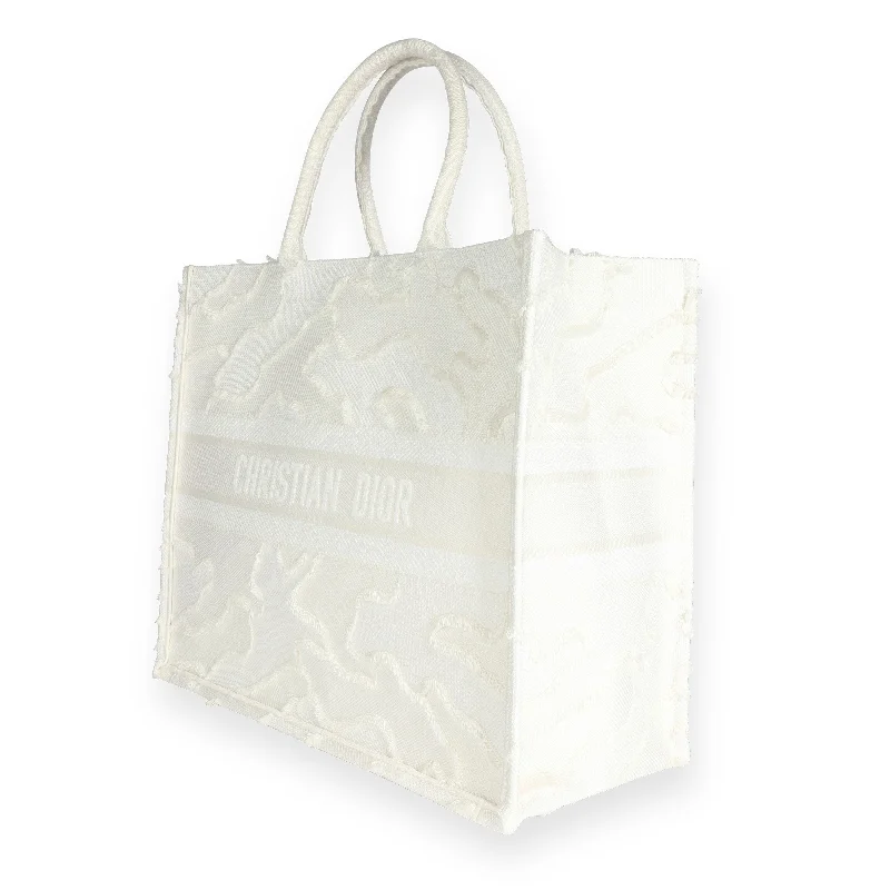 Christian Dior Saddle bags with a patent leather finish for a shiny lookCHRISTIAN DIOR White Camouflage Embroidery Large Book Tote