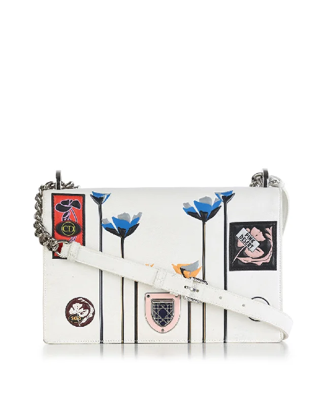 Christian Dior Saddle bags with a studded trim for a bold lookCHRISTIAN DIOR White Leather Medium Paradise Diorama Shoulder Bag