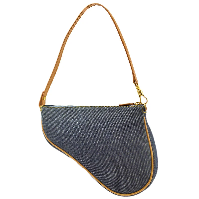 Christian Dior handbags with a back - pocket for quick storageChristian Dior Blue Denim Saddle Handbag